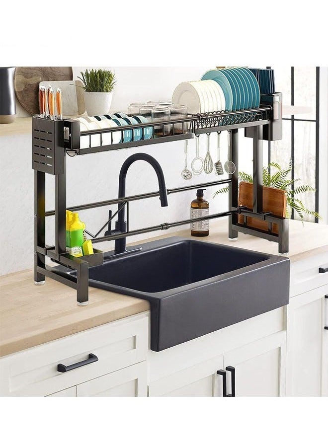 BLOOMING TIME Drain Rack Above Single-Layer Sink, Retractable, Can Hold Dishes, With Hooks, Kitchen Counter Finishing Rack - Image 5