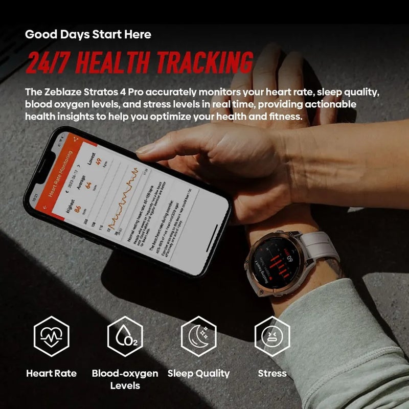 زيبليز ساعة ذكية Flagship Zeblaze Stratos 4 PRO Rugged GPS Smartwatch Amoled Download Maps Two-color Flashlight Music Storage Watch, Bronze - Image 5