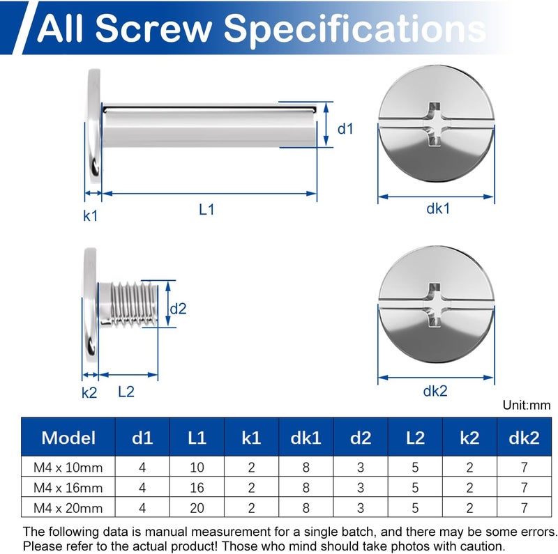 MroMax M4 Binding Screw, M4 x 20mm Nickel Plated Carbon Steel Cross Head Chicago Screw Binding Post Screw Kit for DIY Leather Decoration and Scrapbook and Photo Albums Bookbinding 20Pcs - Image 5