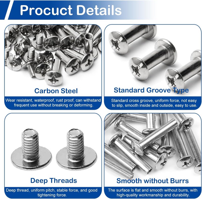 MroMax M4 Binding Screw, M4 x 20mm Nickel Plated Carbon Steel Cross Head Chicago Screw Binding Post Screw Kit for DIY Leather Decoration and Scrapbook and Photo Albums Bookbinding 20Pcs - Image 4