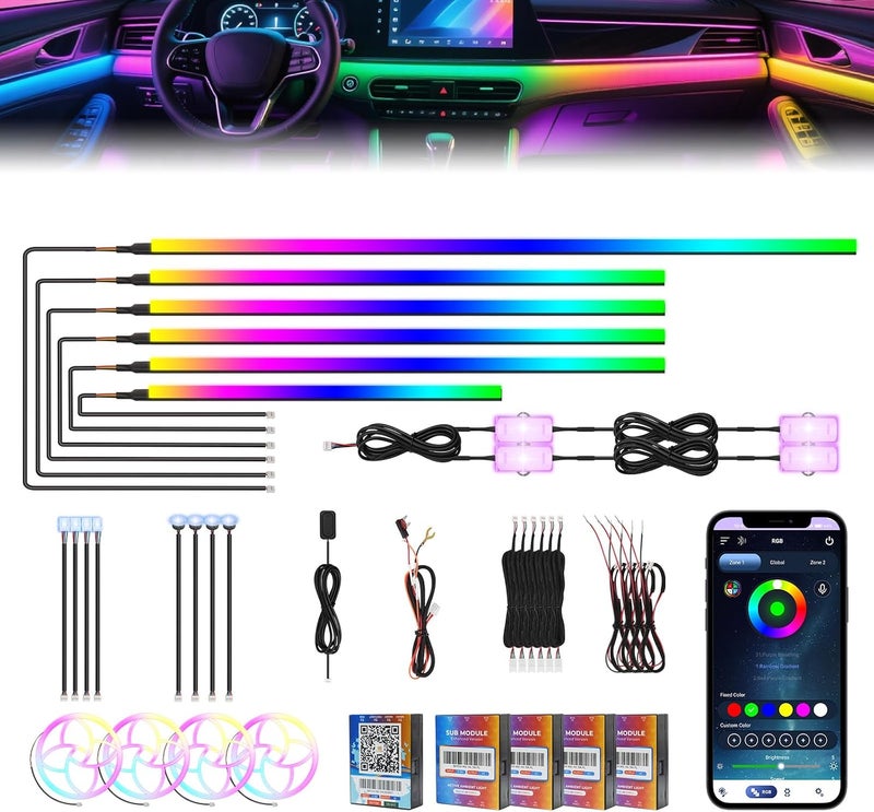 Amki 2025 Upgraded Dreamcolor Acrylic Interior Car LED Strip Light with Self-Developed App Dreamcolor RGB 22 in 1 Dual-Zone Wireless Control | Low-Profile Design Premium Car Ambient Lighting Kit - Image 1
