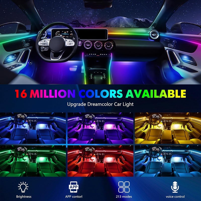 Amki 2025 Upgraded Dreamcolor Acrylic Interior Car LED Strip Light with Self-Developed App Dreamcolor RGB 22 in 1 Dual-Zone Wireless Control | Low-Profile Design Premium Car Ambient Lighting Kit - Image 3