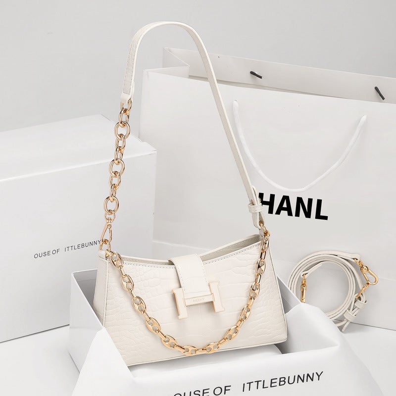 Crocodile Pattern Light Luxury Shoulder Crossbody Chain Bag High Quality All-Match Leather Underarm Bag