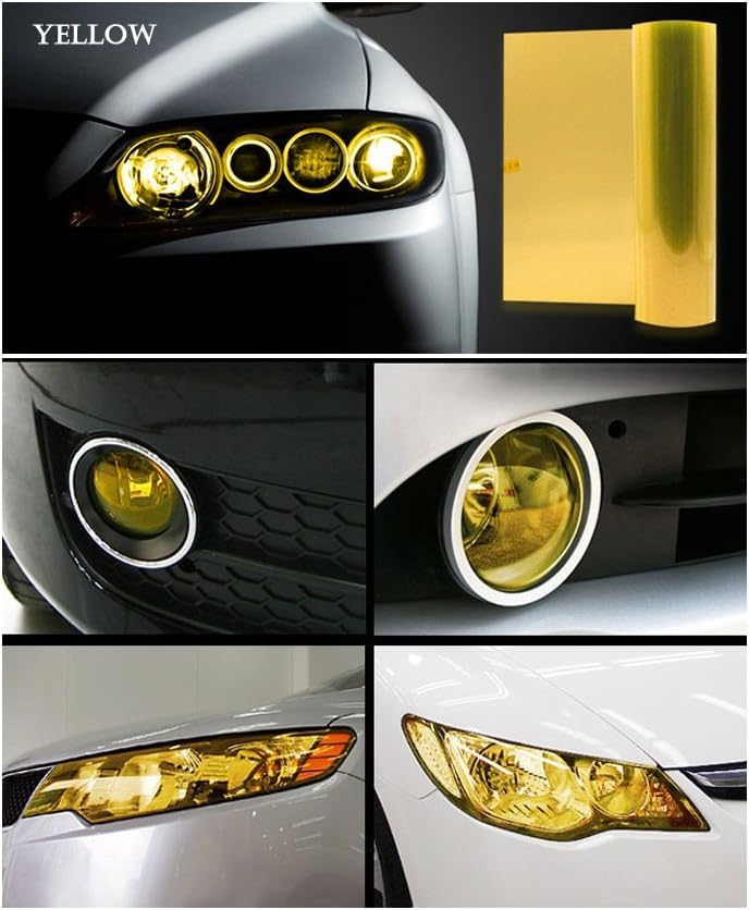 HOMSUN Car Bike Light Tint Film Yellow Tint Vinyl Film Gloss Headlight Fog Lights (2 Feet x 2 Feet, Yellow) - Image 2