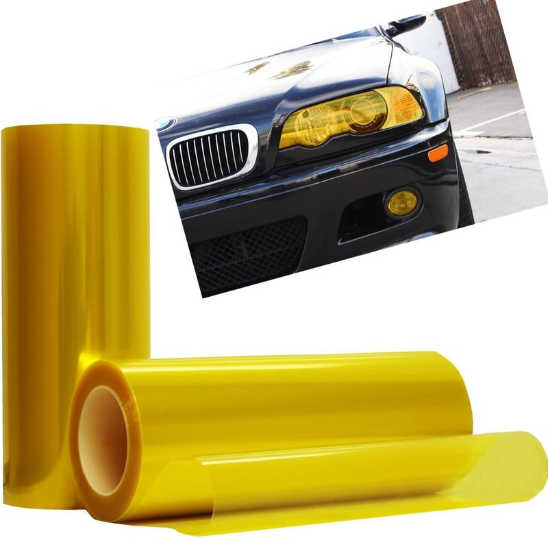 HOMSUN Car Bike Light Tint Film Yellow Tint Vinyl Film Gloss Headlight Fog Lights (2 Feet x 2 Feet, Yellow) - Image 1