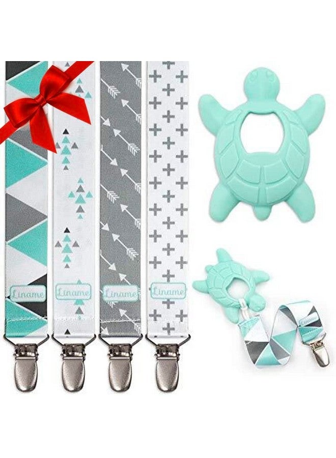 Liname Neutral Pacifier Clip With Teething Toy 4 Pack Pacifier Clips For Boys & Girls Binky Holder Soothie Paci Clip Binkie Clip Unisex Pacifer Clip Baby Pacifier Clip And Pacifier Holder (Mint) - Image 1
