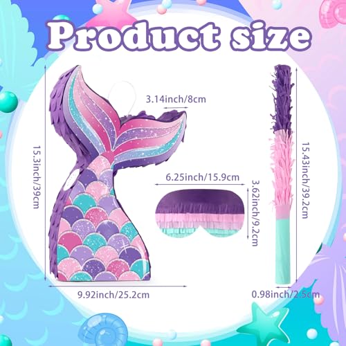 Lemicin Mermaid Tail Pinata Glitter with Stick Blindfold Mermaid Birthday Party Decoration Mermaid Pinata Game for Girls Kids Carnival Under the Sea Ocean Theme Party Supplies 153x10 - Image 5