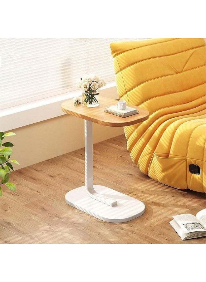 alimforyou - Sofa table with beige top and white iron base, size 60*45*28 cm - Image 1
