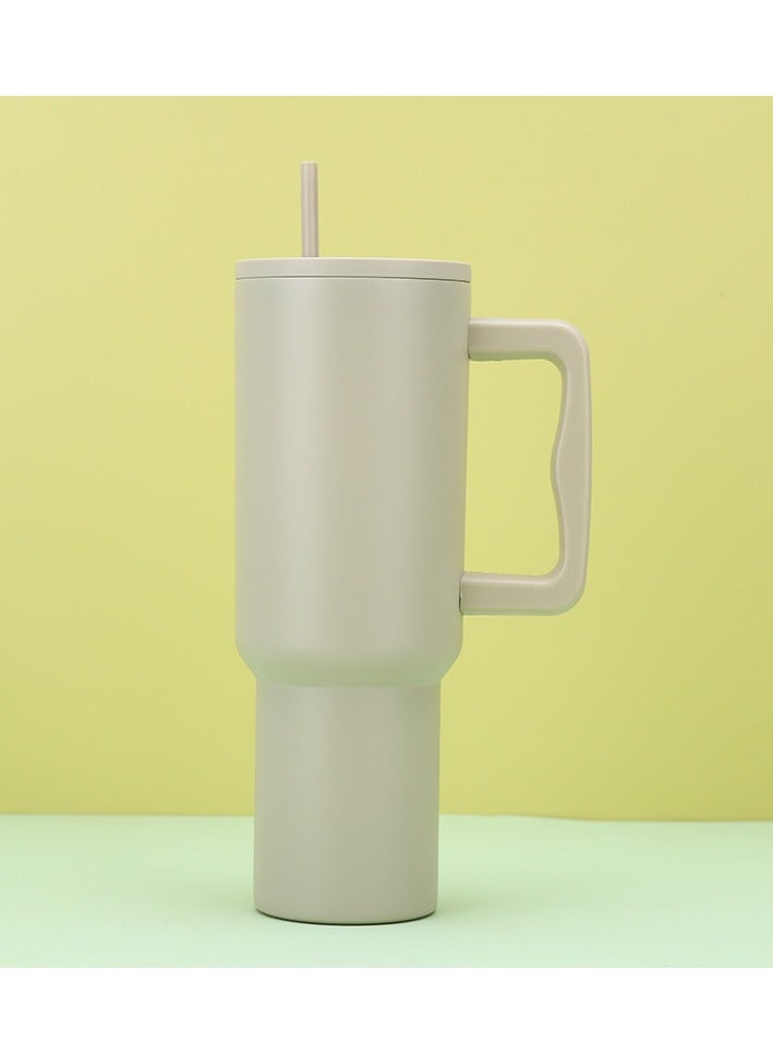 إيفرين كوب بسعة 40 أونصة مع مقبض وغطاء من القش، كوب معزول، زجاجة مياه من الفولاذ المقاوم للصدأ قابلة لإعادة الاستخدام، كوب للسفر، حامل أكواب، هدايا صديقة للنساء، مجموعة رحلتها، طراز بسيط وحديث - Image 1