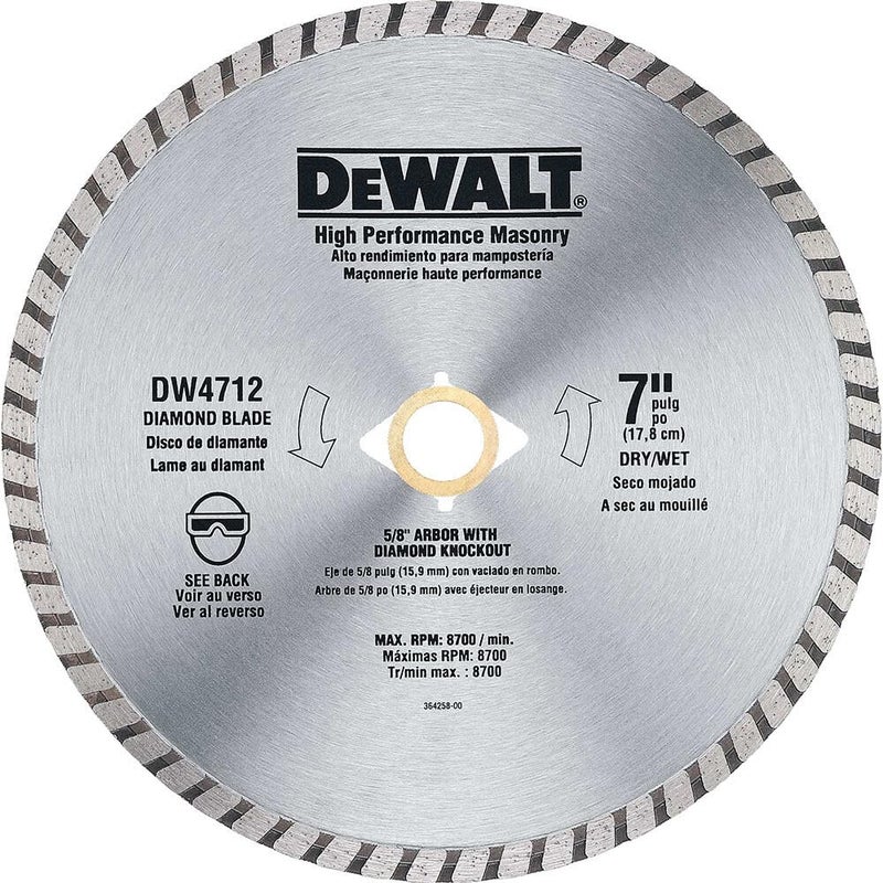 DEWALT Diamond Blade for Block and Brick DryWet Cutting Continuous Rim 7Inch DW4712 - Image 1