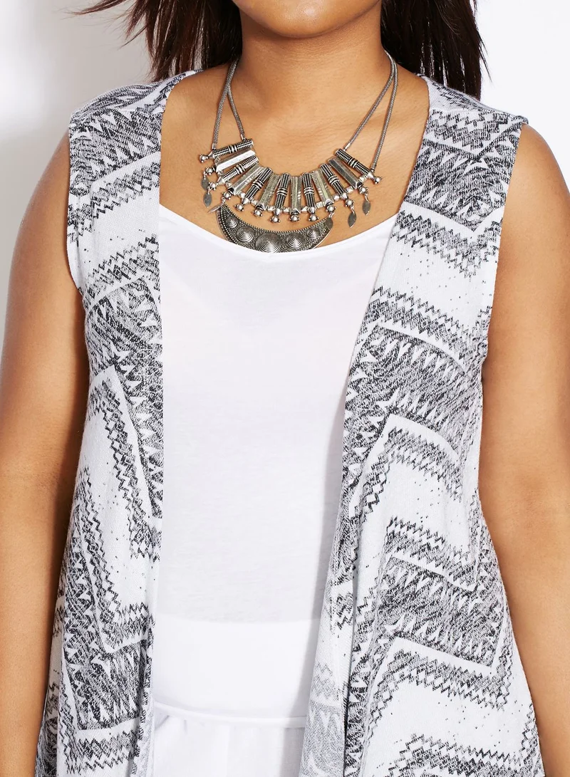 EVANS Printed Sleeveless Waterfall Cardigan