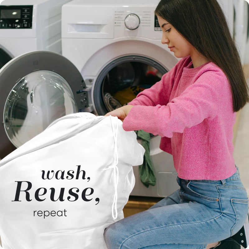 Handy Laundry Nylon Bag - Locking Drawstring Closure, Machine Washable, These Large Bags Will Fit a Laundry Basket and Strong Enough to Carry up to Two Loads of Clothes. (White | 30" x 40") - Image 5