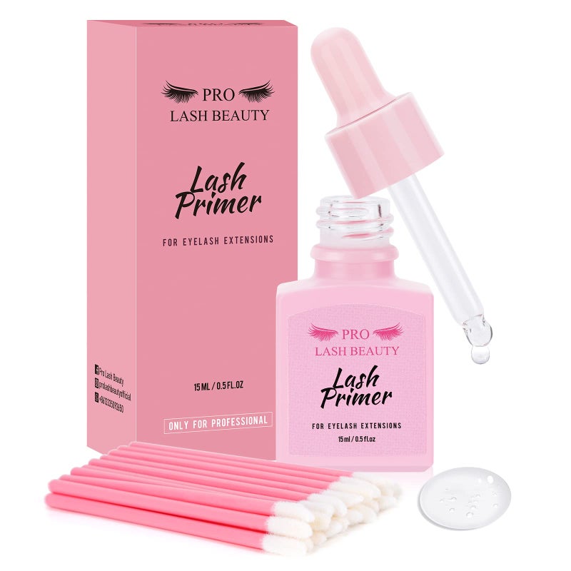 PRO LASHBEAUTY Lash Primer for Eyelash Extensions, 15ML Eyelash Primer, Lash Extension Primer Pre-Treatment Protein Clean Natural Lashes Increase Glue Bonding Retention Special Dropper (Clear, 15ml) - Image 1