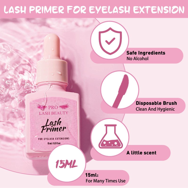 PRO LASHBEAUTY Lash Primer for Eyelash Extensions, 15ML Eyelash Primer, Lash Extension Primer Pre-Treatment Protein Clean Natural Lashes Increase Glue Bonding Retention Special Dropper (Clear, 15ml) - Image 2