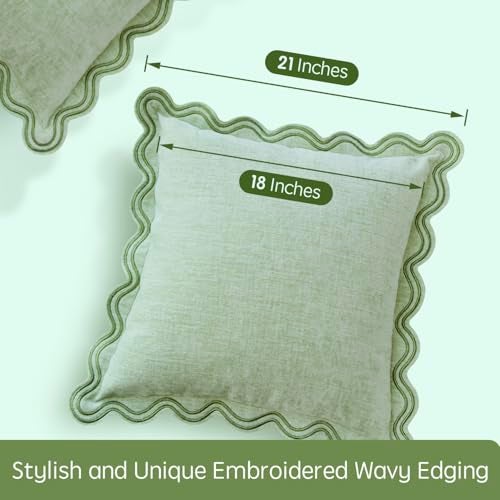 TINYSUN Green Decorative Scalloped Throw Pillow Covers Set of 2, Embroidered Scallop Wavy Design, Premium Chenille Cushion Spring Pillow Cover for Sofa Couch Living Room(Mint Green,18x18 Inch) - Image 3