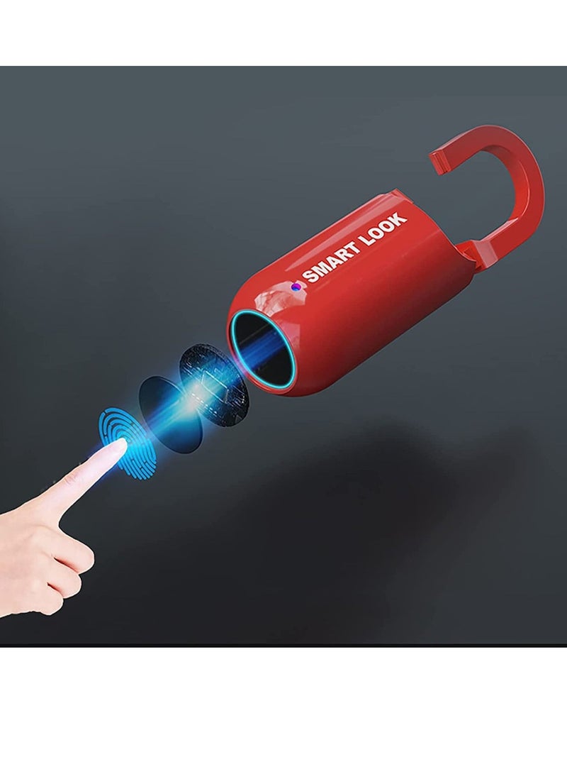 Fingerprint Padlock Multifunctional USB Smart Cabinet Keyless Home Travel Case Drawer Anti Theft Zinc Alloy Lock (Red) - Image 2