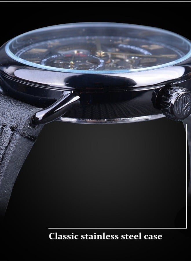 FORSINING ​​Forsining Men's Classic Skeleton Mechanical Watch - Black Case with Gold-Tone Markers & Open-Heart Dial, Hand-Winding Movement, 30M Water Resistance, Stylish Business Casual Design for Daily Wear & Special Events​​  - Image 5