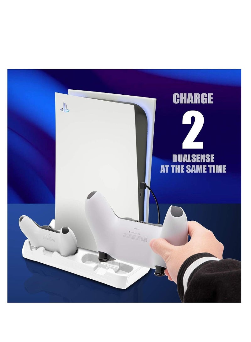 PS5 Cooling Fan Stand, Rapid Charger for PS5 DualSense Controllers, PS5 Vertical Stand for PS5 Disc  Digital Editions (White) - Image 2