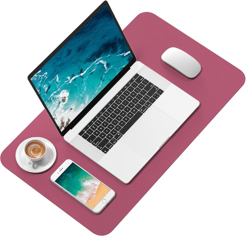 Hsurbtra Desk Pad, 23.6" x 13.8" PU Leather Desk Mat, M Extended Mouse Pad, Waterproof Desktop Blotter Protector, Non-Slip Ultra Thin Small Laptop Keyboard Writing Mat for Office Home, Deep Red - Image 2