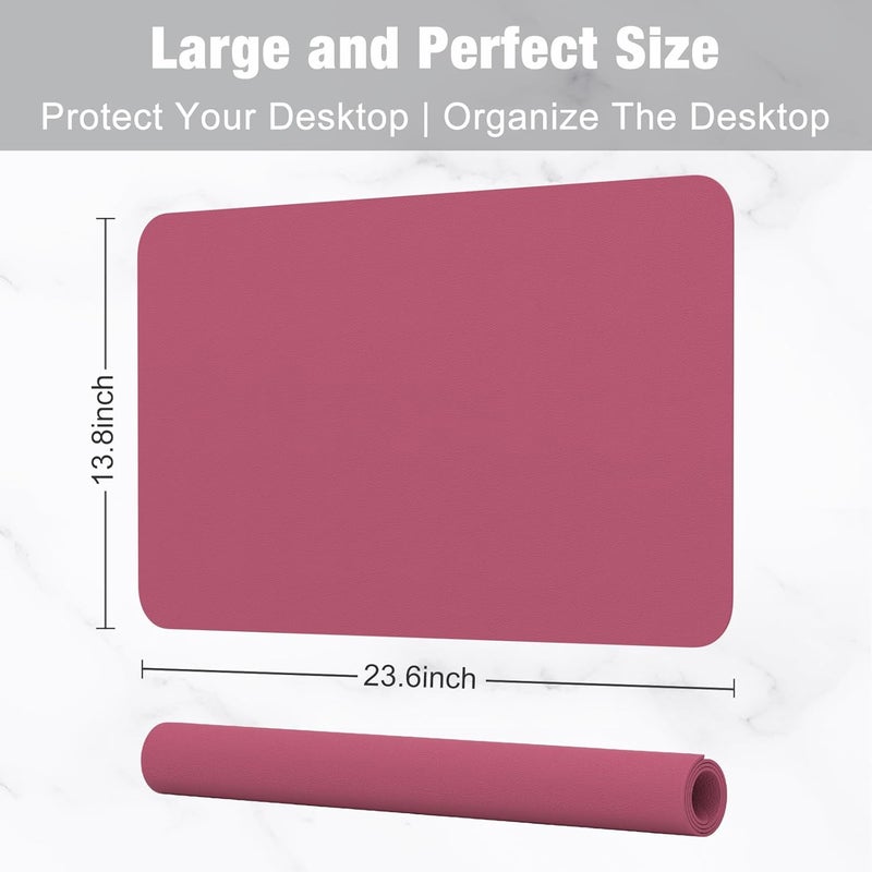 Hsurbtra Desk Pad, 23.6" x 13.8" PU Leather Desk Mat, M Extended Mouse Pad, Waterproof Desktop Blotter Protector, Non-Slip Ultra Thin Small Laptop Keyboard Writing Mat for Office Home, Deep Red - Image 3
