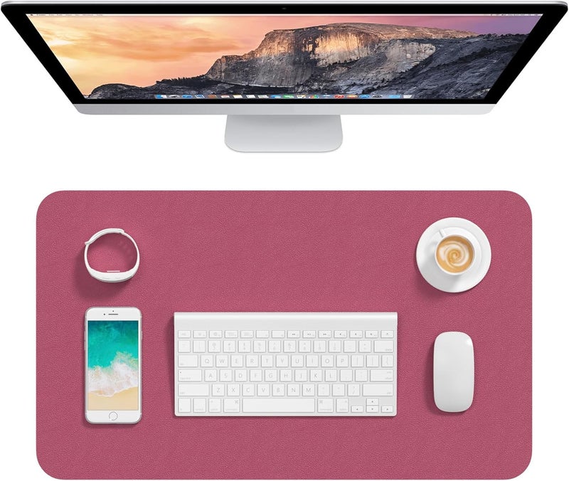 Hsurbtra Desk Pad, 23.6" x 13.8" PU Leather Desk Mat, M Extended Mouse Pad, Waterproof Desktop Blotter Protector, Non-Slip Ultra Thin Small Laptop Keyboard Writing Mat for Office Home, Deep Red - Image 1