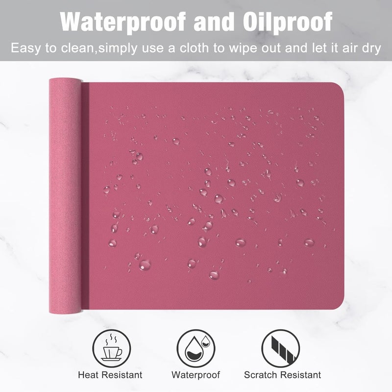Hsurbtra Desk Pad, 23.6" x 13.8" PU Leather Desk Mat, M Extended Mouse Pad, Waterproof Desktop Blotter Protector, Non-Slip Ultra Thin Small Laptop Keyboard Writing Mat for Office Home, Deep Red - Image 5