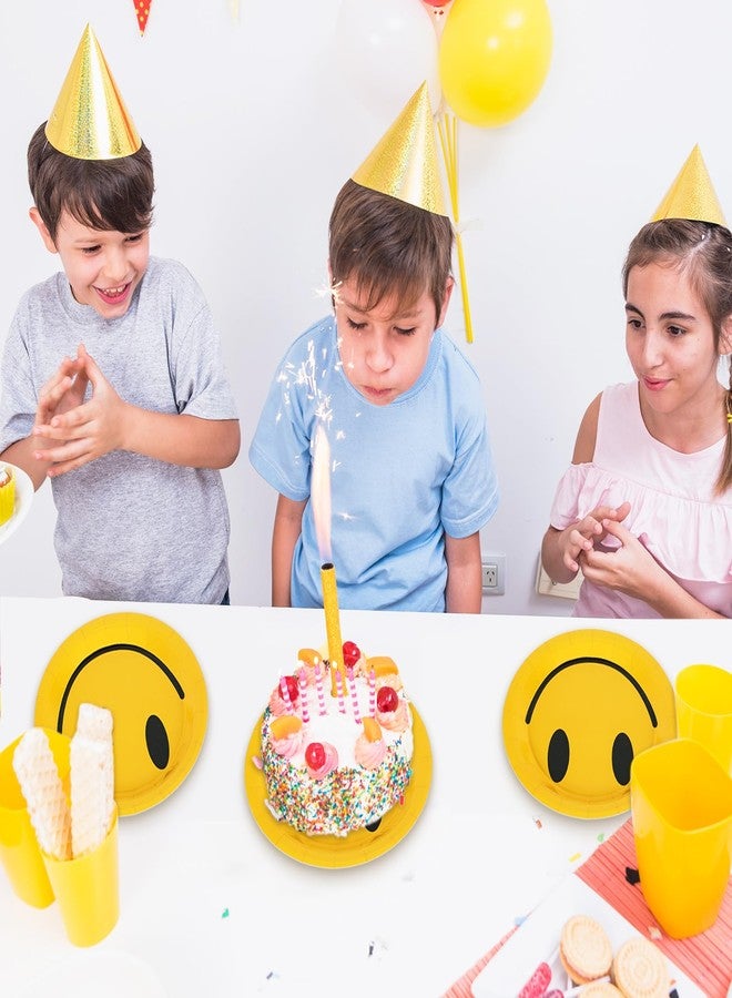 Whaline 40Pcs Smile Face Paper Plate One Happy Dude Disposable Paper Plate Yellow Preppy Appetizer Salad Plates 7 Inch for 1st Birthday Baby Shower Wedding Party Supplies Table Decor - Image 5