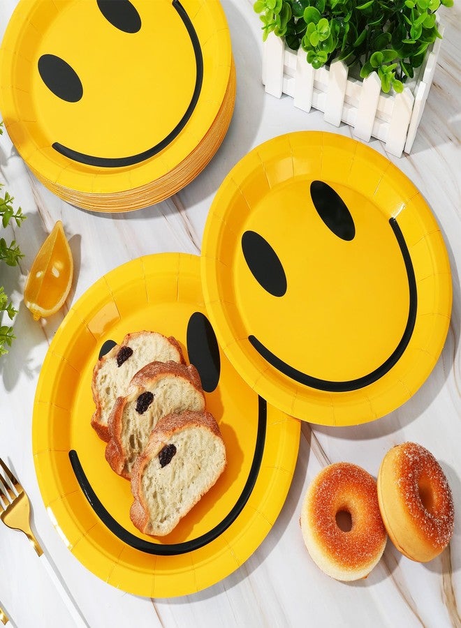 Whaline 40Pcs Smile Face Paper Plate One Happy Dude Disposable Paper Plate Yellow Preppy Appetizer Salad Plates 7 Inch for 1st Birthday Baby Shower Wedding Party Supplies Table Decor - Image 3