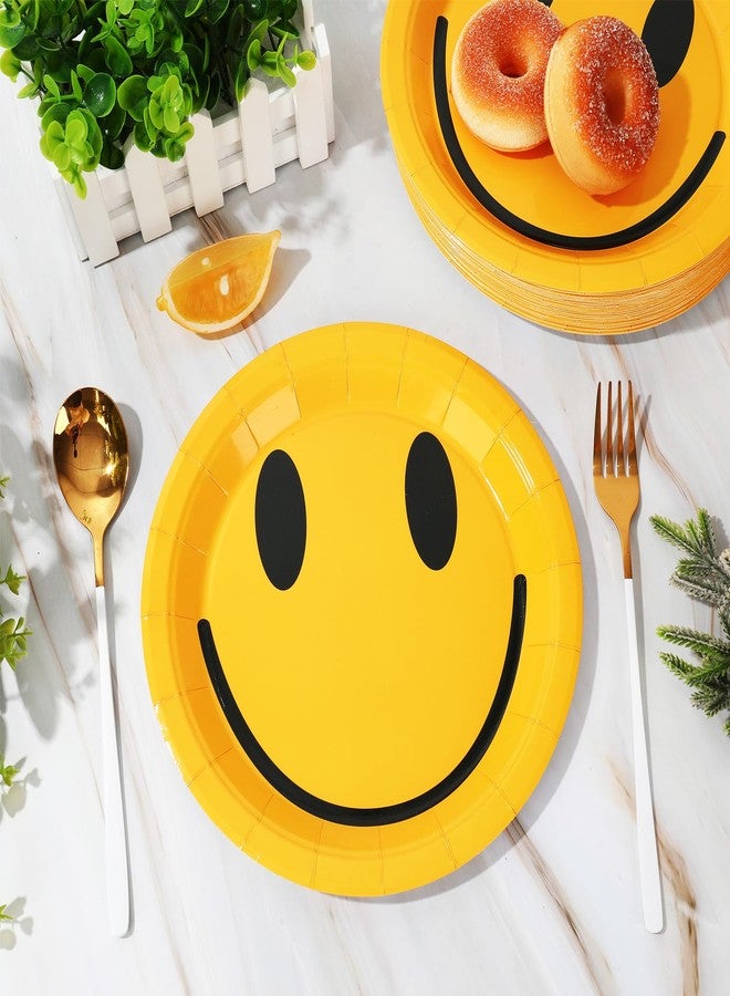 Whaline 40Pcs Smile Face Paper Plate One Happy Dude Disposable Paper Plate Yellow Preppy Appetizer Salad Plates 7 Inch for 1st Birthday Baby Shower Wedding Party Supplies Table Decor - Image 4