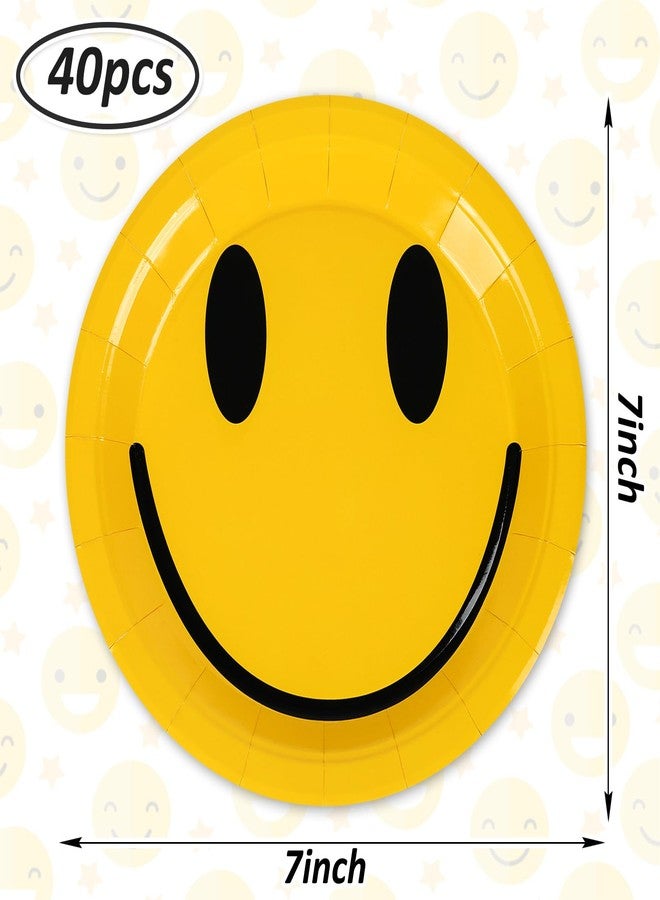 Whaline 40Pcs Smile Face Paper Plate One Happy Dude Disposable Paper Plate Yellow Preppy Appetizer Salad Plates 7 Inch for 1st Birthday Baby Shower Wedding Party Supplies Table Decor - Image 2
