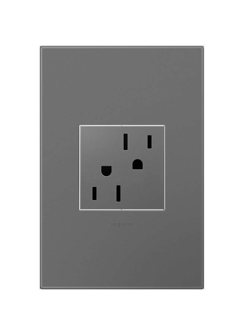 Adorne Legrand adorne 15A Tamper-Resistant Outlet with Matching Wall Plate, 12 Pack (Magnesium Finish), ARTR152M4WP-12PK  - Image 1