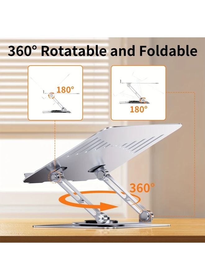 حامل كمبيوتر محمول فضي مريح، قاعدة دوارة 360 درجة، ارتفاع قابل للتعديل لأجهزة 10-17.3 بوصة - Image 4