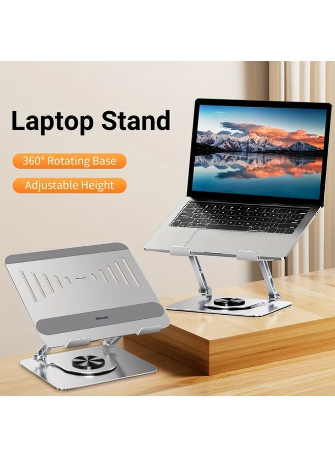 حامل كمبيوتر محمول فضي مريح، قاعدة دوارة 360 درجة، ارتفاع قابل للتعديل لأجهزة 10-17.3 بوصة - Image 2