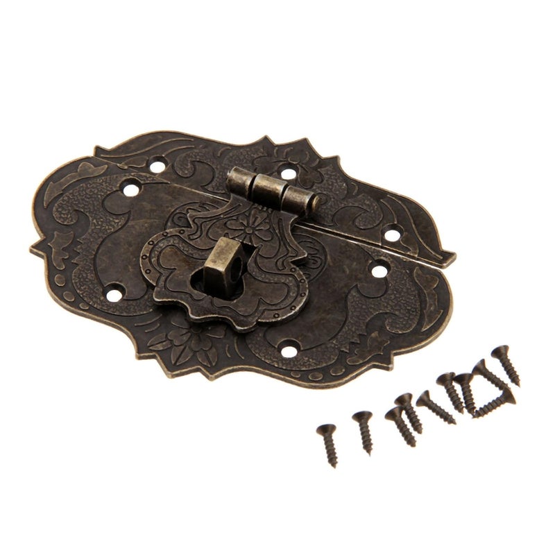 Dophee 1Pc 3.39"x2.52" Antique Embossing Decorative Brass Hasp Clasp Latch Lock with Screws for European Style Jewelry Trinket Box Decoration - Image 1