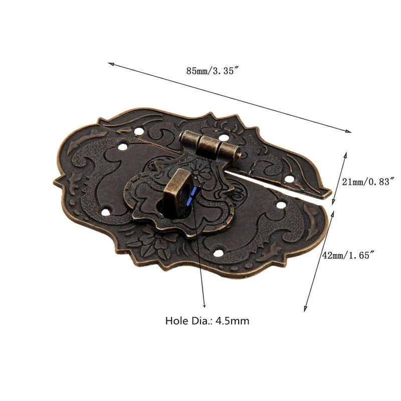 Dophee 1Pc 3.39"x2.52" Antique Embossing Decorative Brass Hasp Clasp Latch Lock with Screws for European Style Jewelry Trinket Box Decoration - Image 3
