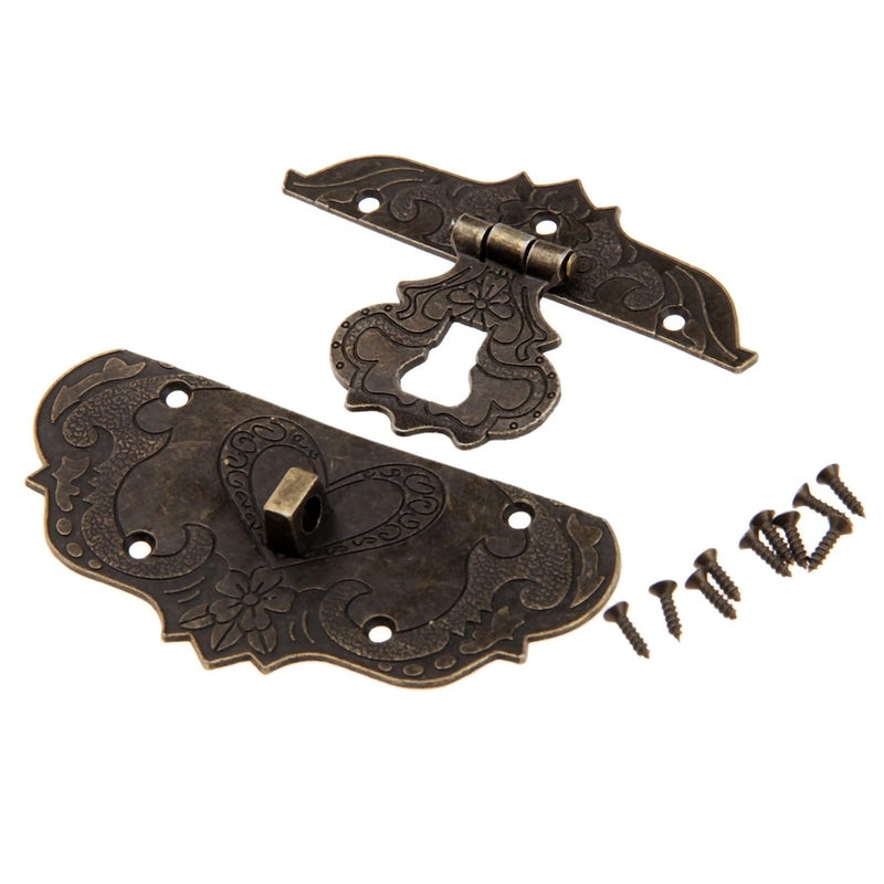 Dophee 1Pc 3.39"x2.52" Antique Embossing Decorative Brass Hasp Clasp Latch Lock with Screws for European Style Jewelry Trinket Box Decoration - Image 2