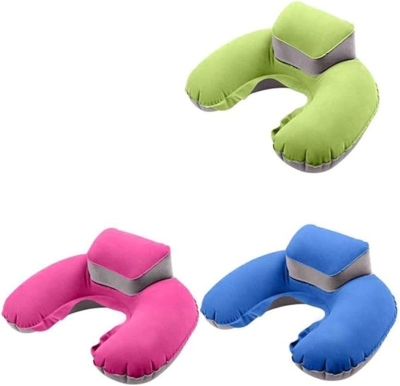 Inflatable U Shape Neck Pillow Ergonomic Travel Cushion for Airplane Car Compact Lightweight Rosy - Image 2