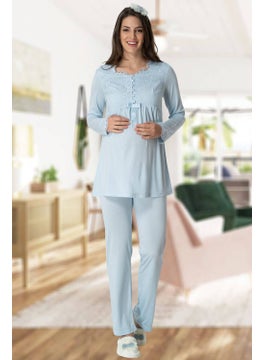 Mecit Pijama Mecit Pajamas Mecit 1924 Blue Four Piece Maternity and Postpartum Set  - Image 1