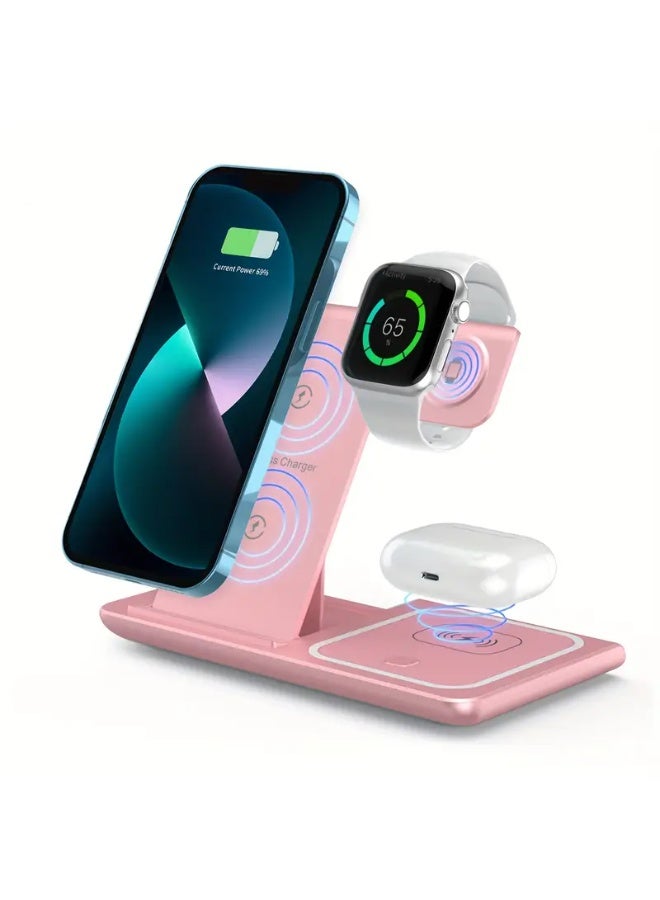 Bukela Wireless Charging Station 3 In 1 Standard 15W Fast Mag-Safe Charger Stand For IPhone16 15 14 13 12 11 X 8 Pro Max/Pro/Mini/Plus, IWatch Ultra 10/9/8 7/6/5/4/3/2 SE, AirPods 4/3/2/Pro/pro2