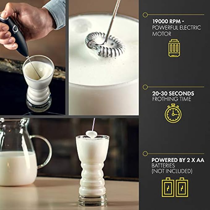 Unicoff Milk Frother Black  Cappuccino Maker Latte Maker  Drink Mixer  Handheld Foam Maker  Bonus Recipes And Instruction Included  Almond Coconut Milk Frother - Image 3
