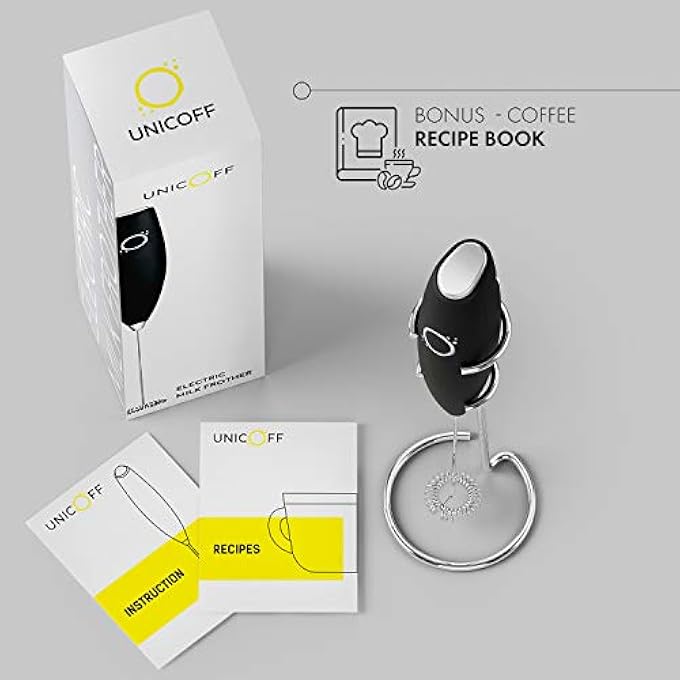 Unicoff Milk Frother Black  Cappuccino Maker Latte Maker  Drink Mixer  Handheld Foam Maker  Bonus Recipes And Instruction Included  Almond Coconut Milk Frother - Image 5