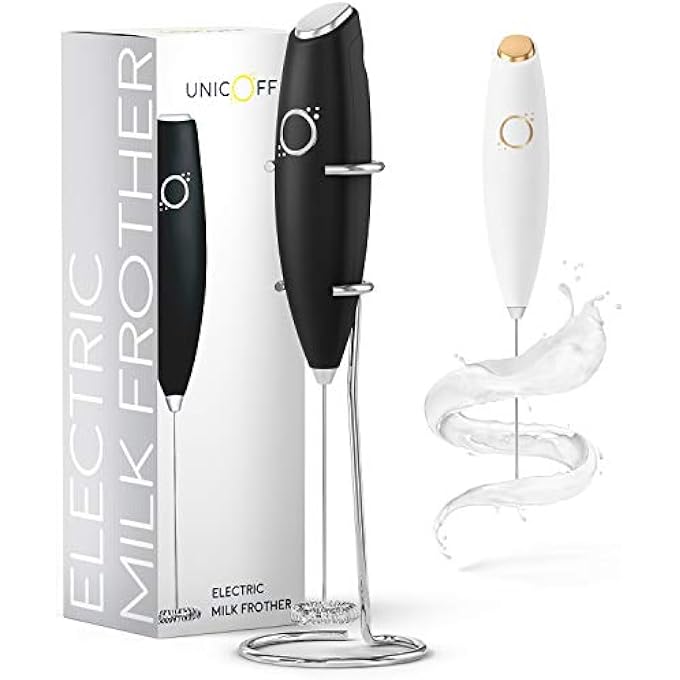 Unicoff Milk Frother Black  Cappuccino Maker Latte Maker  Drink Mixer  Handheld Foam Maker  Bonus Recipes And Instruction Included  Almond Coconut Milk Frother - Image 1