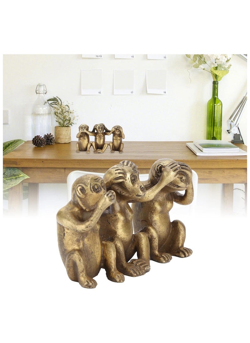 Generic - Brass Monkeys Statue, 3 Wise Monkeys Statues no Evil See no Evil Speak no Evil Figurine, Gold Modern Table Decor - Image 1