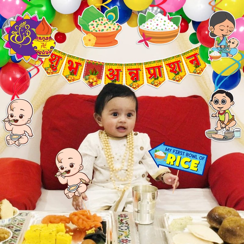 Zyozique Annaprasanam Swirls hangings with Annaprasanam Paper Bunting Paper Banner Hindi Font Shubh Annaprashan and Balloon,Photo Booth Props (Pack of 50) - Image 5