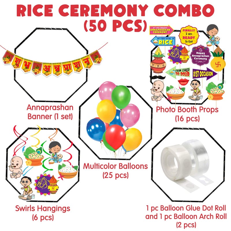 Zyozique Annaprasanam Swirls hangings with Annaprasanam Paper Bunting Paper Banner Hindi Font Shubh Annaprashan and Balloon,Photo Booth Props (Pack of 50) - Image 2