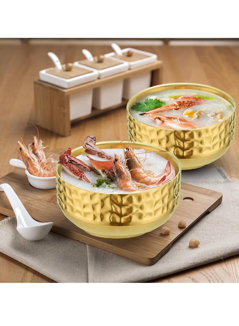 Small Bowls, Stainless Steel Double-Walled Insulated Serving Soup Bowls, 13.5 Oz Metal Ice Cream Cereal Bowl, Deep Dessert Dipping Sauce Rice Bowls for Kitchen Gold, 2 Pcs