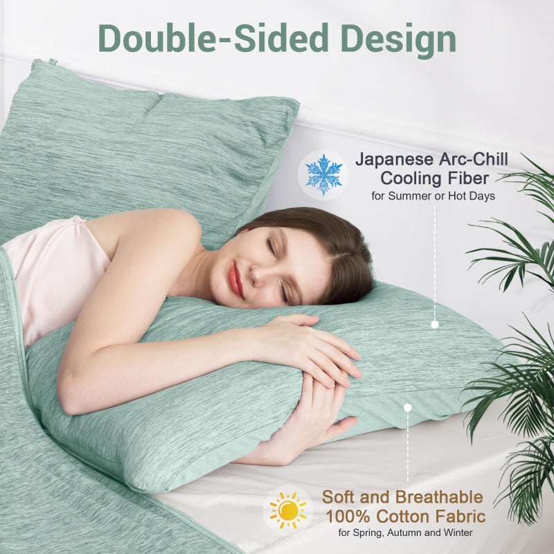 Elegear Cooling Pillow Cases for Hot Sleepers, Japanese Q-Max 0.5 Cooling Pillowcases, Both Sides(Cooling/Cotton), Breathable Soft Pillowcase for Hair and Skin, Set of 2-Green (Standard (20" x 26")) - Image 3
