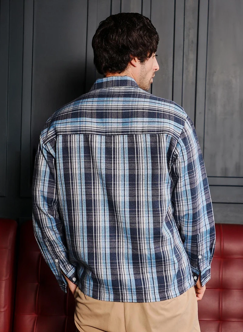 CAHOOT  Men's Indigo Blue Utility-Plaid Flannel Shirt for Men | Best Price UAE