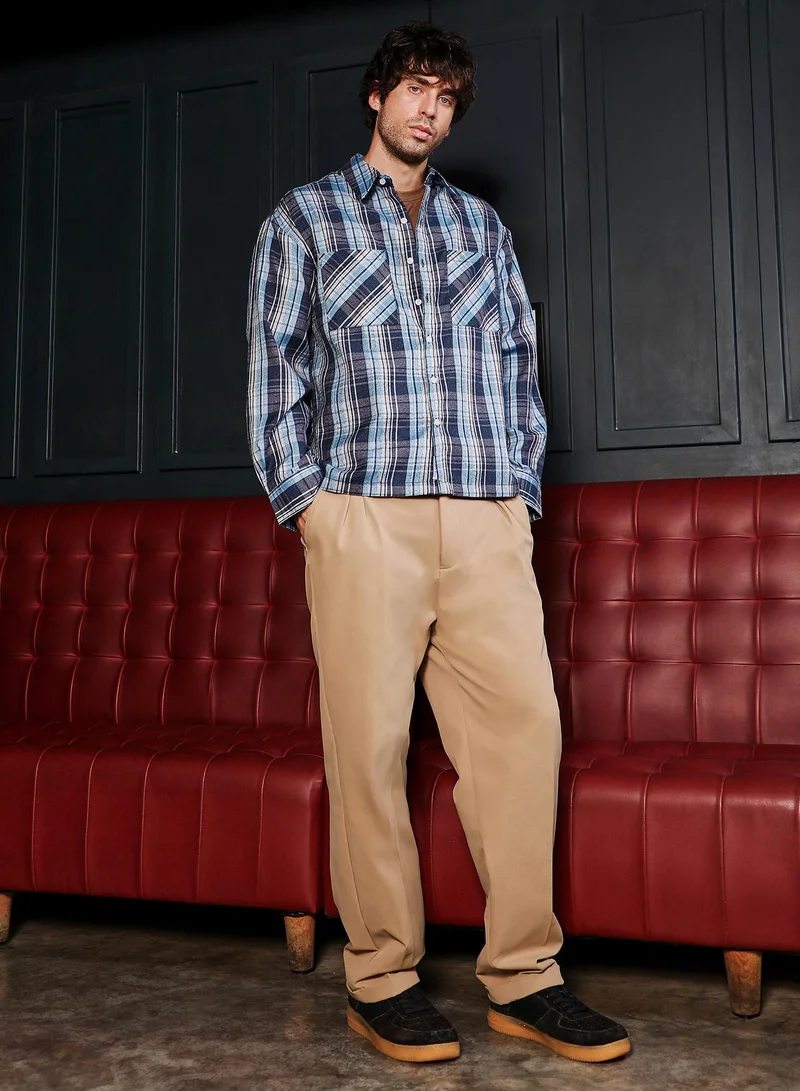 CAHOOT  Men's Indigo Blue Utility-Plaid Flannel Shirt for Men | Best Price UAE