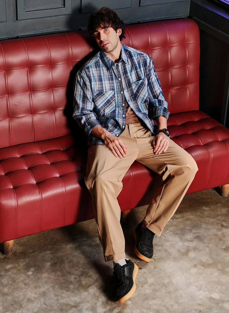 CAHOOT  Men's Indigo Blue Utility-Plaid Flannel Shirt for Men | Best Price UAE
